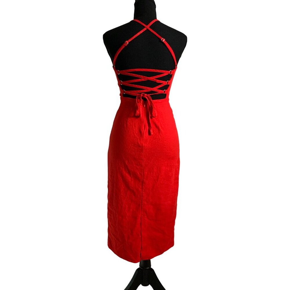 Wild Fable Juniors Teens Red Square Neck Midi Dress Adjustable Strap Size 2 - Picture 7 of 12